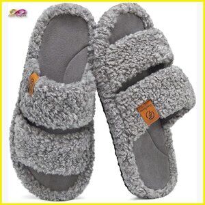 Fuzzy Open-Toe Slippers Soft Memory Foam Indoor House Shoes Comfy Chic